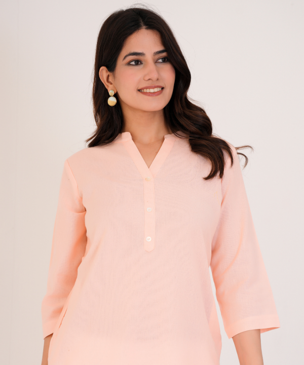 Salmon Pink Airy Linen Long Kurta