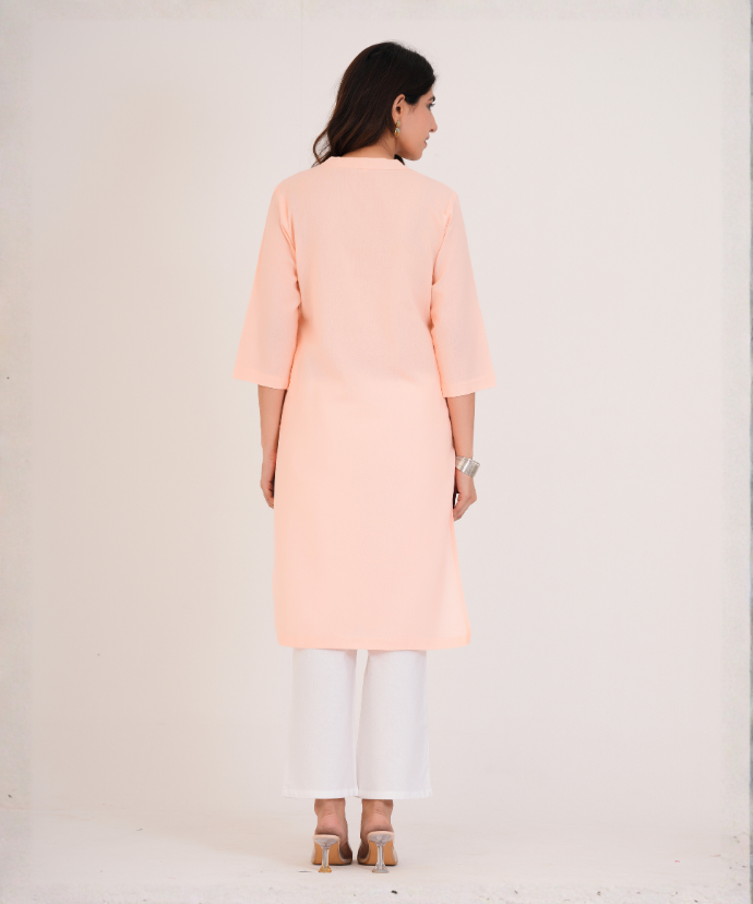 Salmon Pink Airy Linen Long Kurta