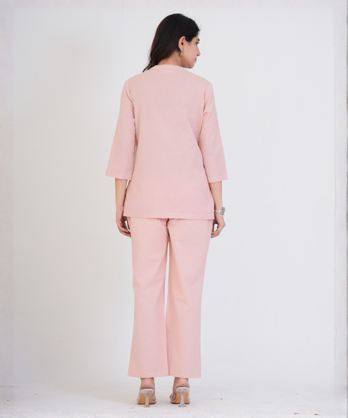 Salmon Pink Airy Linen Short Kurta Co-ord Set