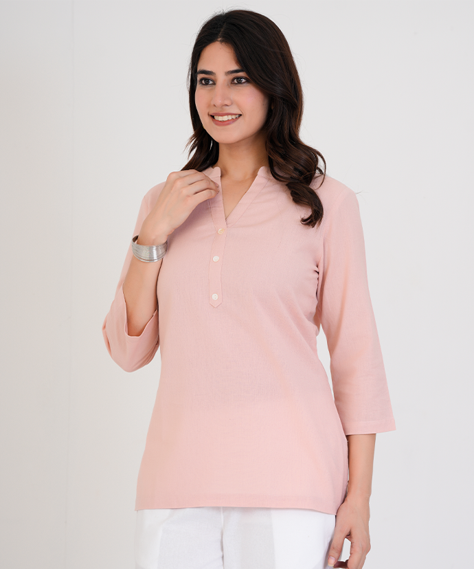Salmon Pink Airy Linen Short Kurta