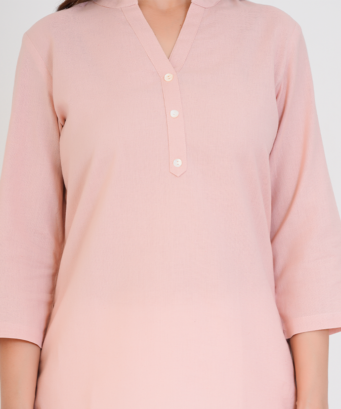 Salmon Pink Airy Linen Short Kurta