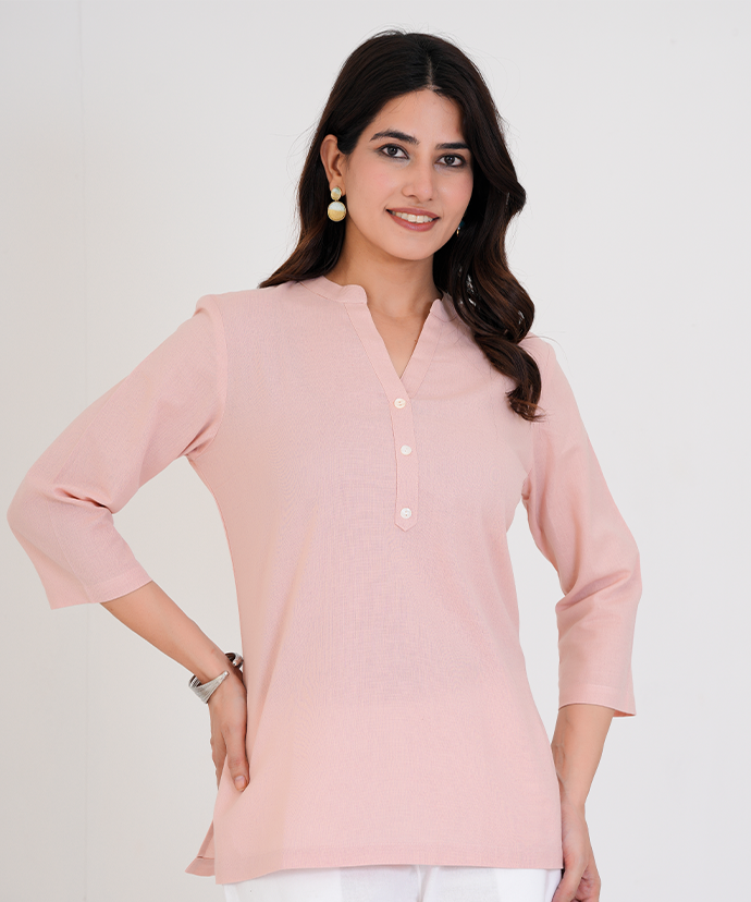 Salmon Pink Airy Linen Short Kurta