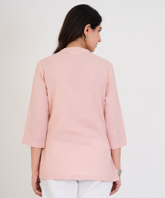 Salmon Pink Airy Linen Short Kurta