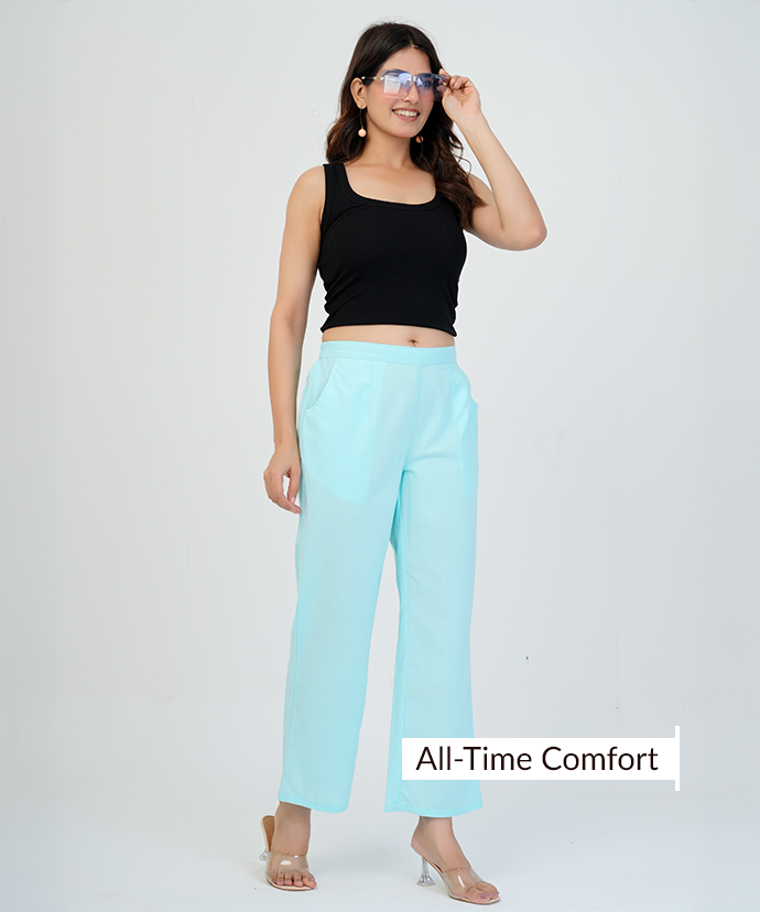 Sky Blue Wide Leg Cotton Pant