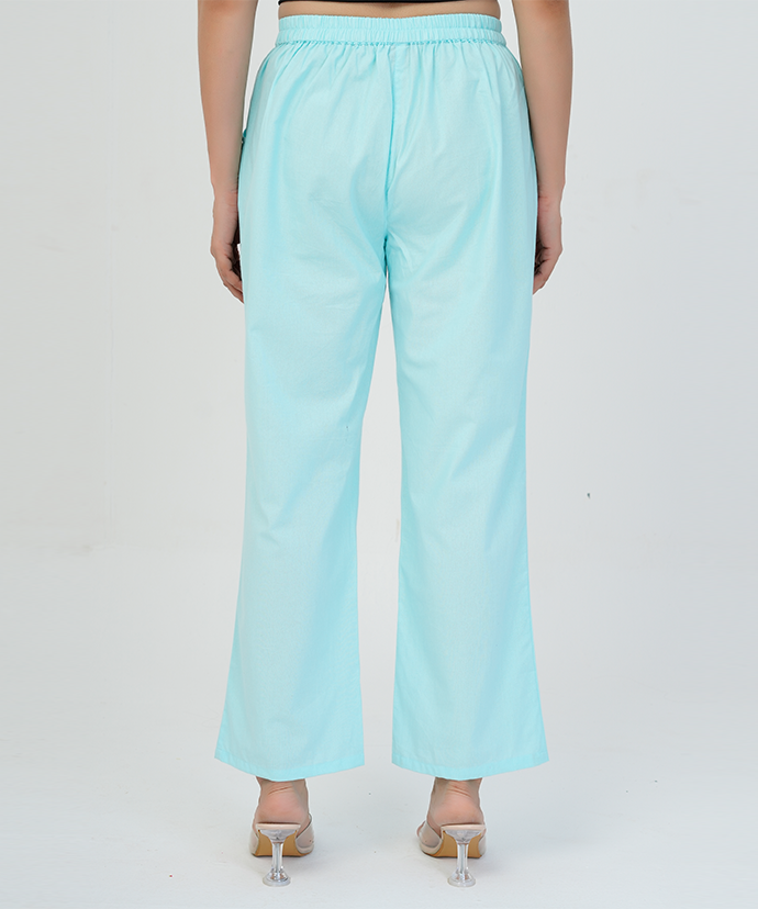 Sky Blue Wide Leg Cotton Pant