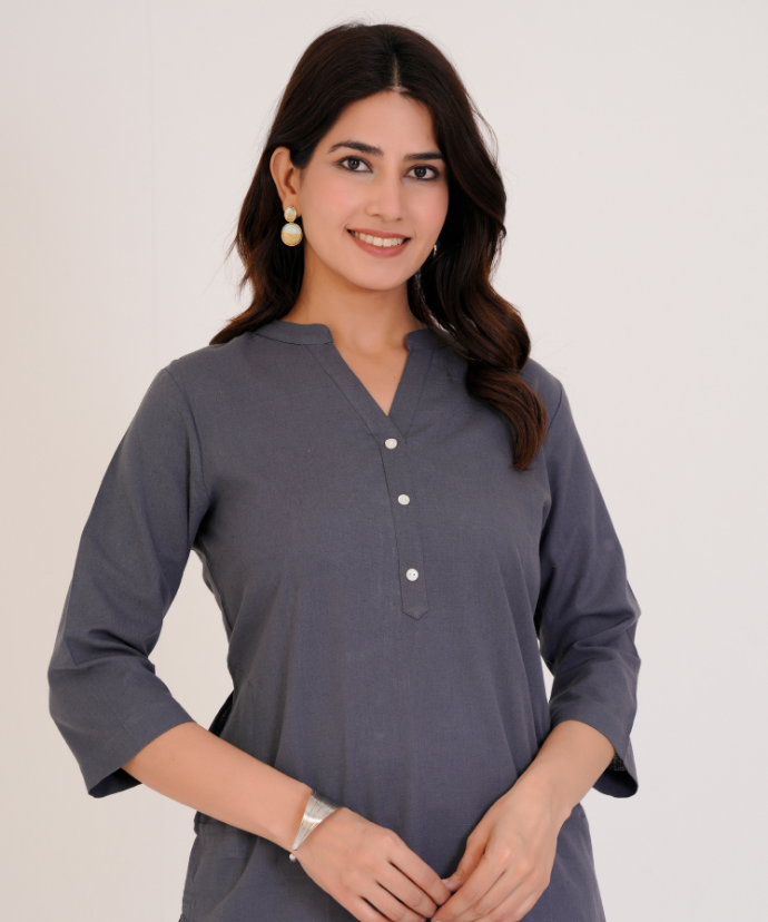 Slate Grey Airy Linen Long Kurta