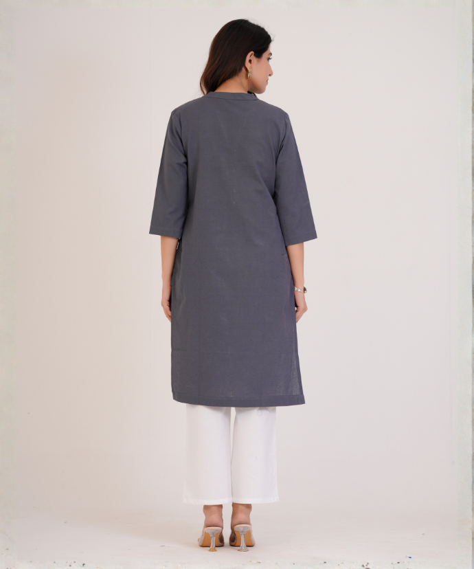Slate Grey Airy Linen Long Kurta