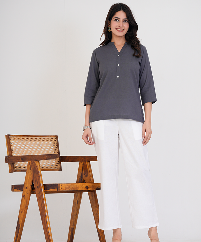 Slate Grey Airy Linen Short Kurta