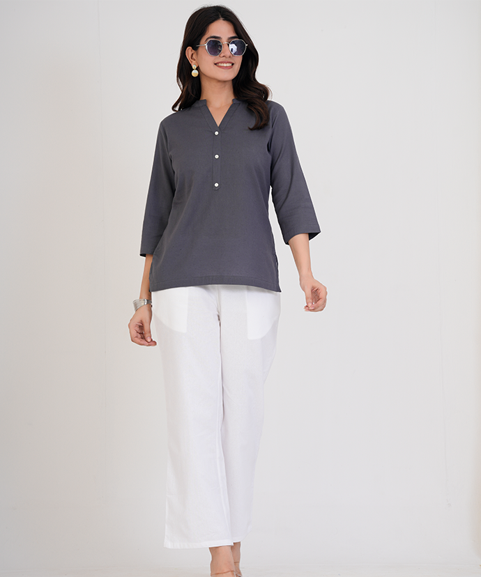 Slate Grey Airy Linen Short Kurta