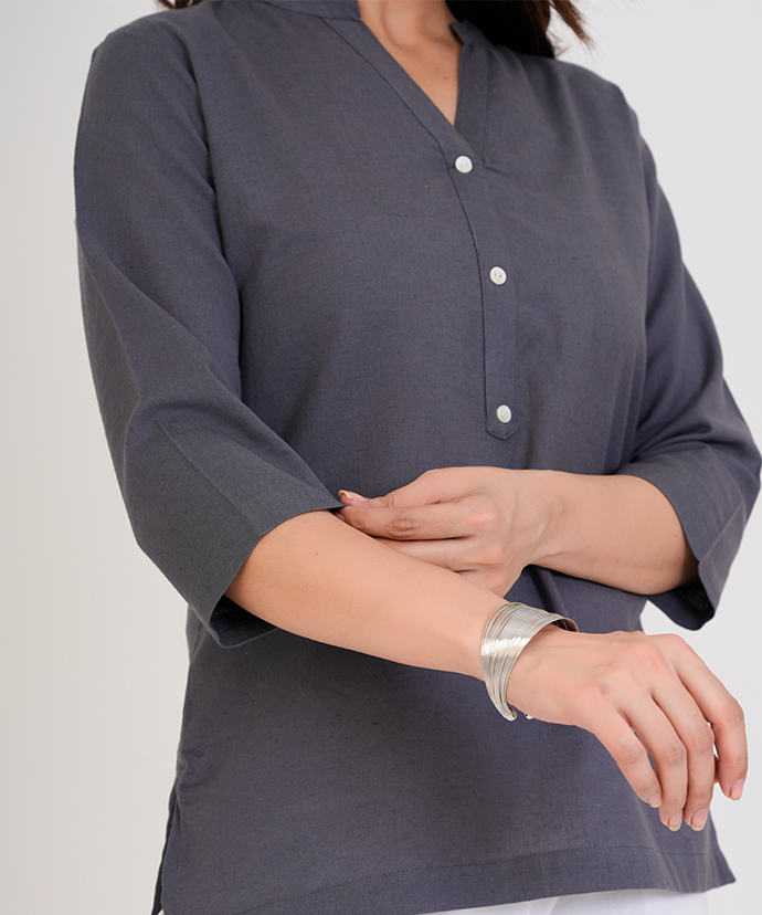 Slate Grey Airy Linen Short Kurta
