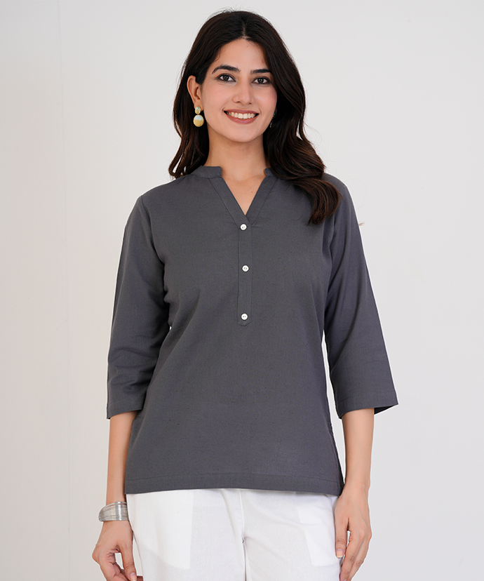 Slate Grey Airy Linen Short Kurta