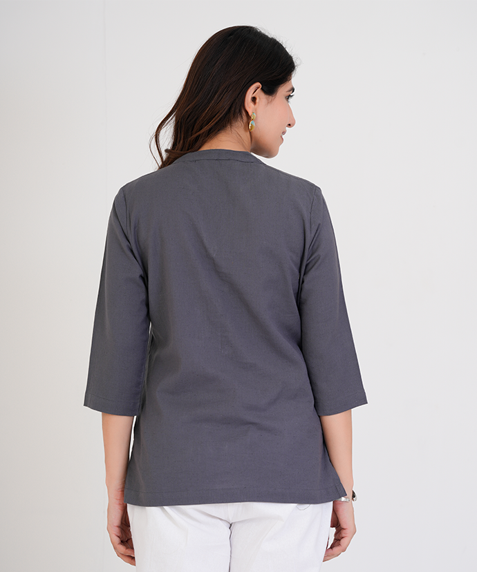Slate Grey Airy Linen Short Kurta