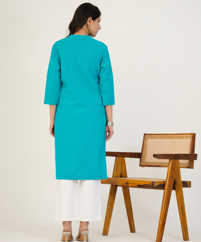 Teal blue Airy Linen Long Kurta