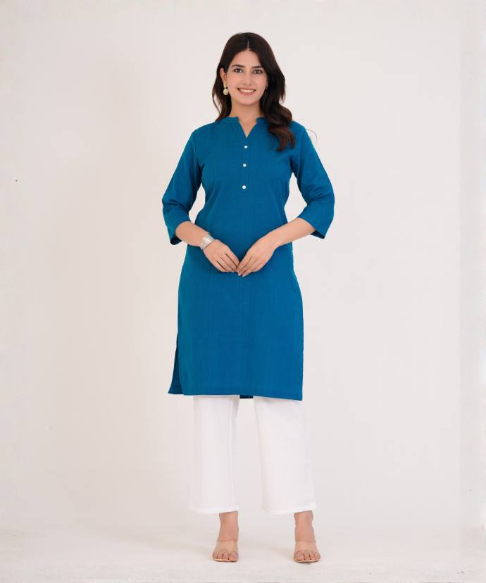 Turquoise Airy Linen Long Kurta