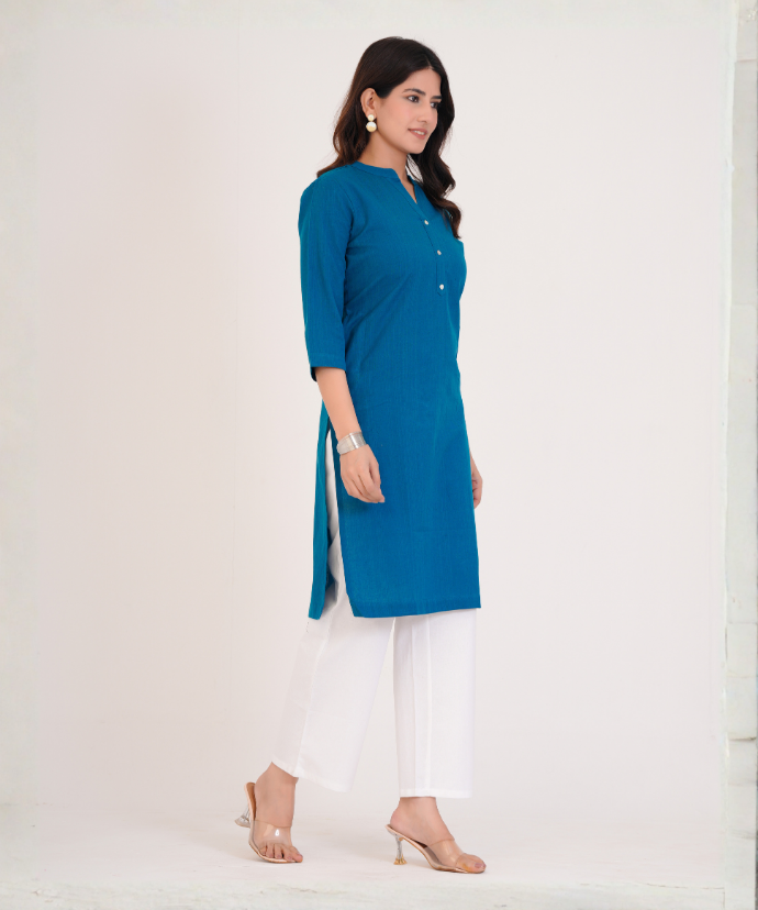 Turquoise Airy Linen Long Kurta