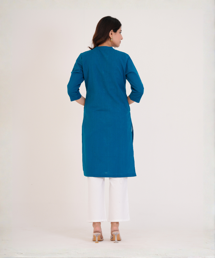 Turquoise Airy Linen Long Kurta