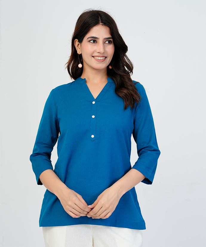 Turquoise Airy Linen Short Kurta