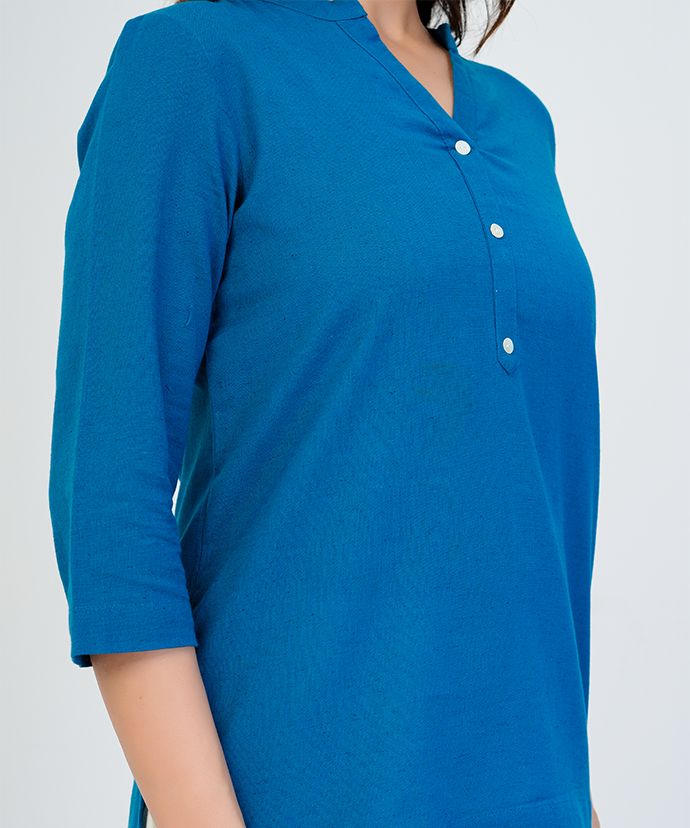 Turquoise Airy Linen Short Kurta