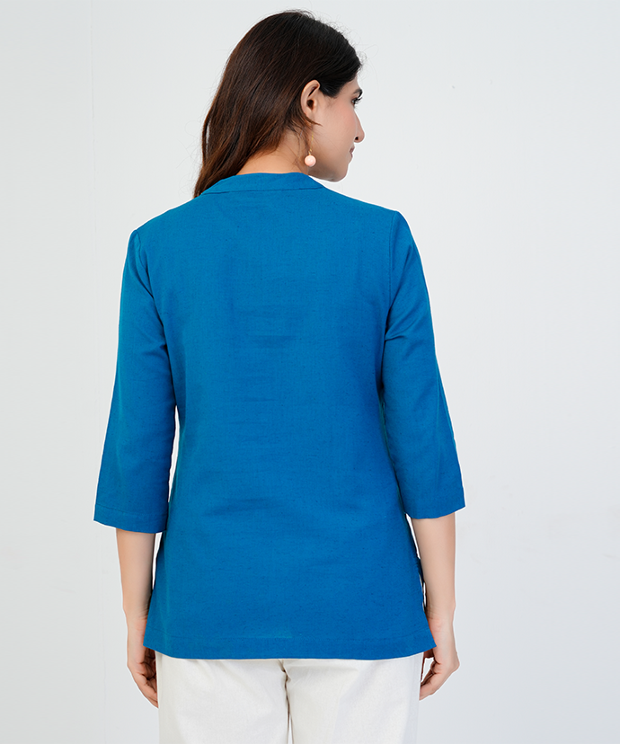 Turquoise Airy Linen Short Kurta