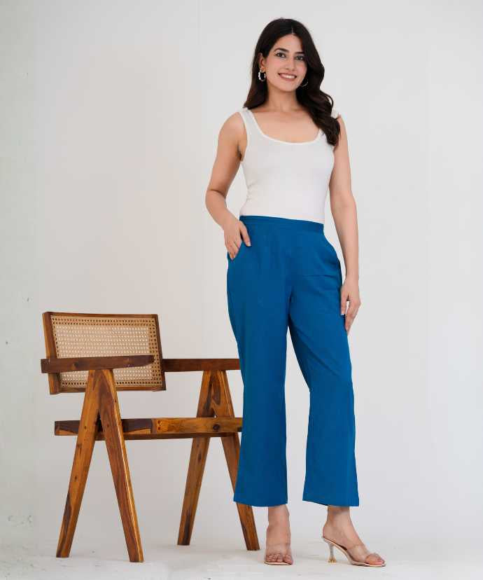 Turquoise Wide Leg Airy Linen Pant