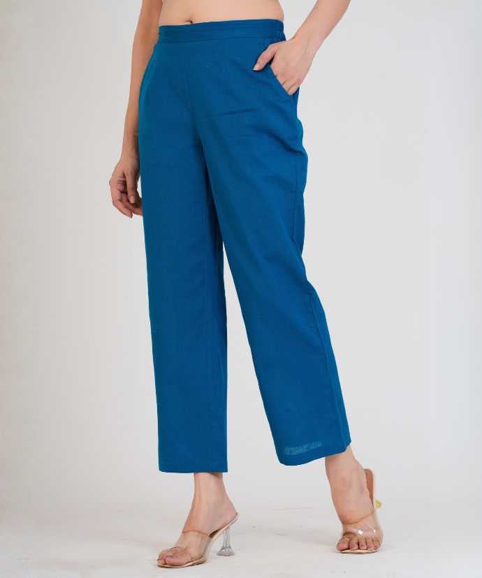 Turquoise Wide Leg Airy Linen Pant