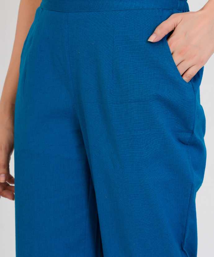 Turquoise Wide Leg Airy Linen Pant