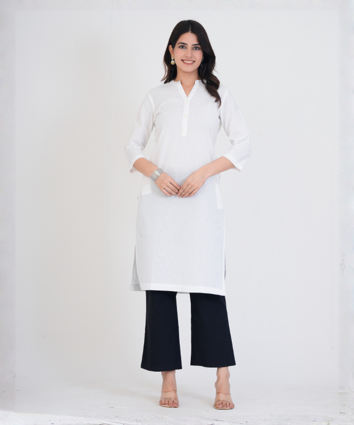 White Airy Linen Long Kurta