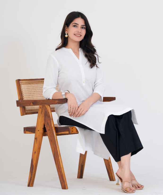 White Airy Linen Long Kurta