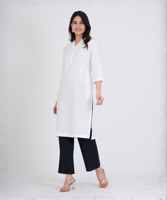 White Airy Linen Long Kurta