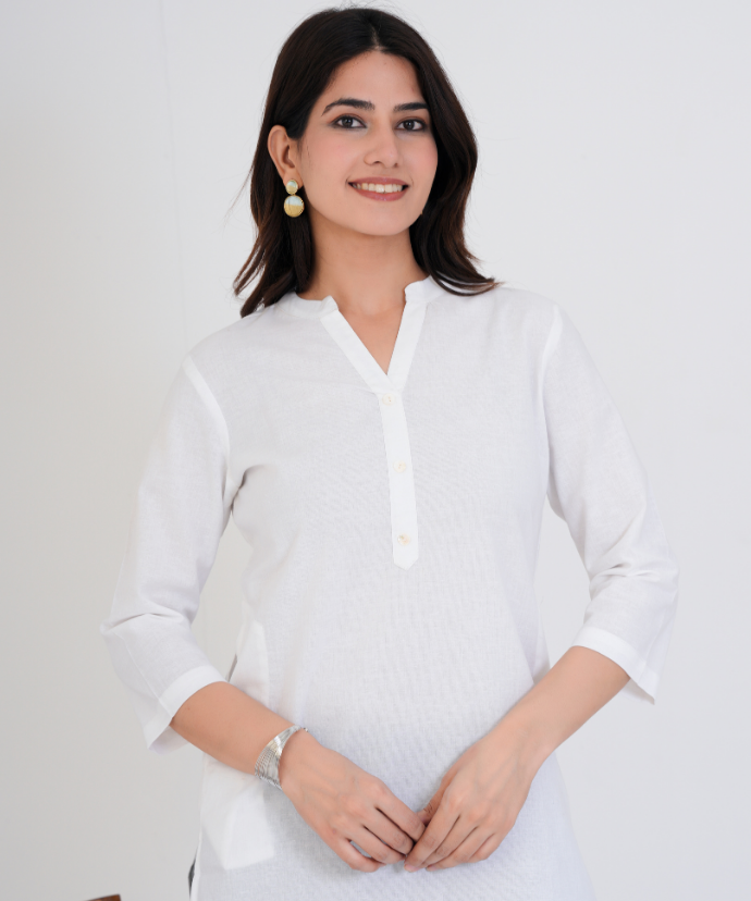 White Airy Linen Long Kurta