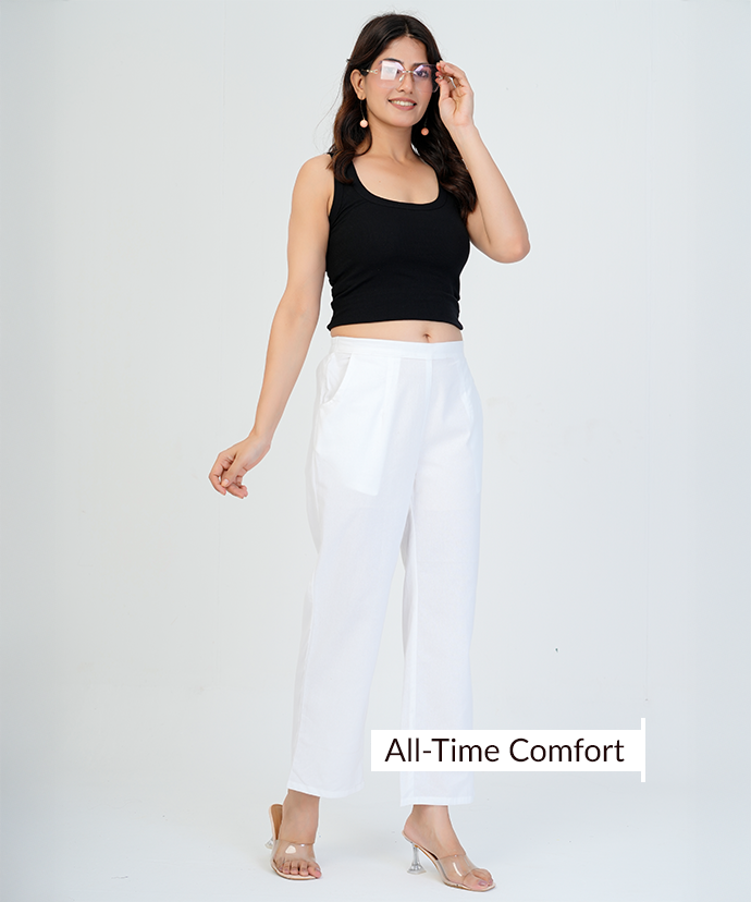 White Wide Leg Cotton Pant