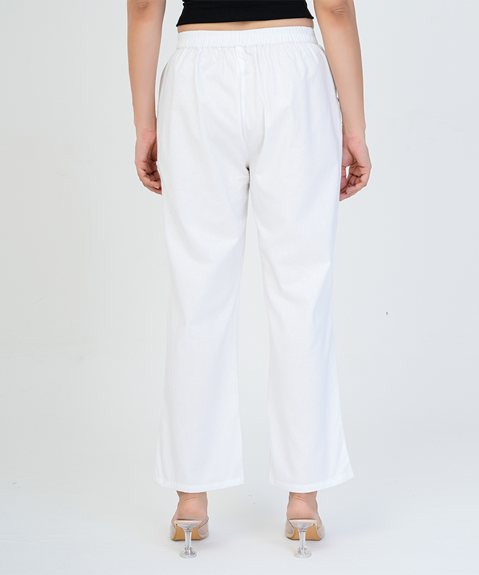 White Wide Leg Cotton Pant