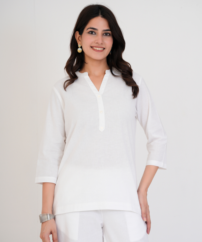 White Airy Linen Short Kurta Co-ord Set