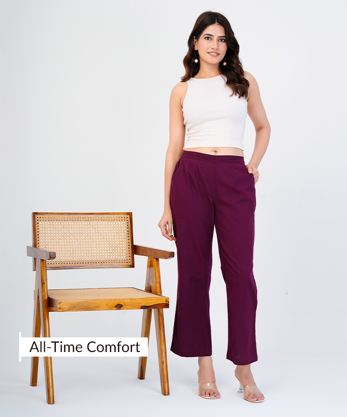 Wine Wide Leg Cotton Pant