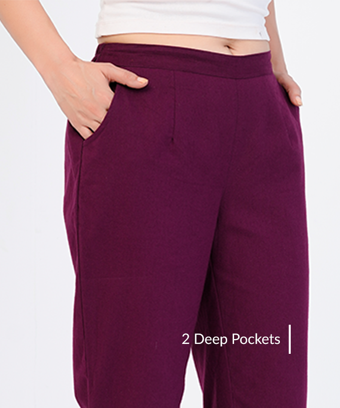 Wine Wide Leg Cotton Pant