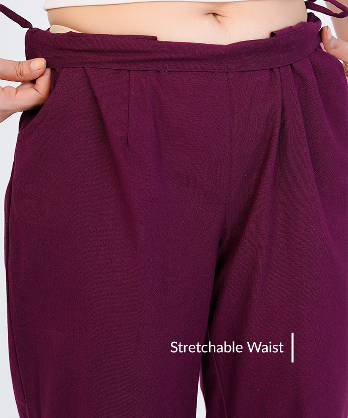 Wine Wide Leg Cotton Pant