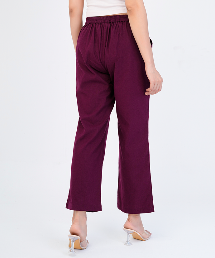 Wine Wide Leg Cotton Pant