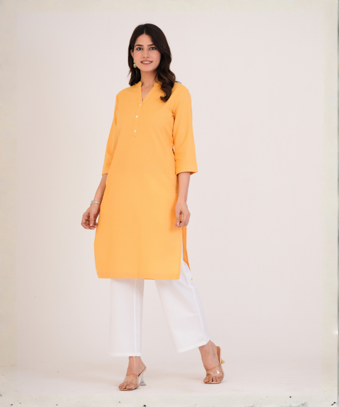 Yellow Airy Linen Long Kurta