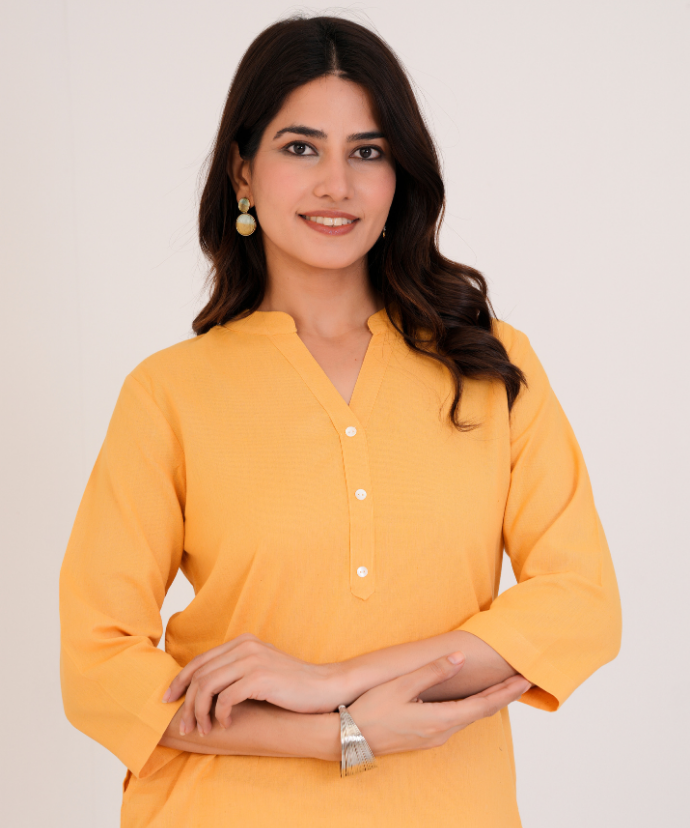 Yellow Airy Linen Long Kurta