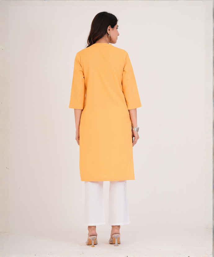 Yellow Airy Linen Long Kurta