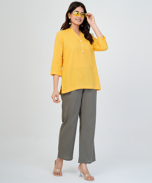 Yellow Airy Linen Short Kurta