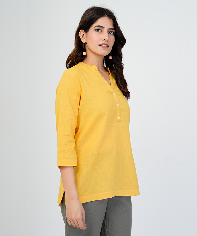 Yellow Airy Linen Short Kurta
