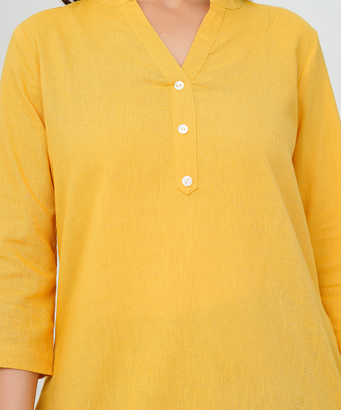Yellow Airy Linen Short Kurta