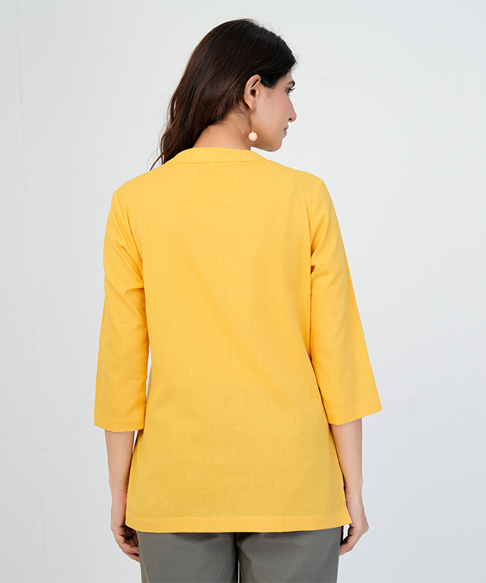 Yellow Airy Linen Short Kurta