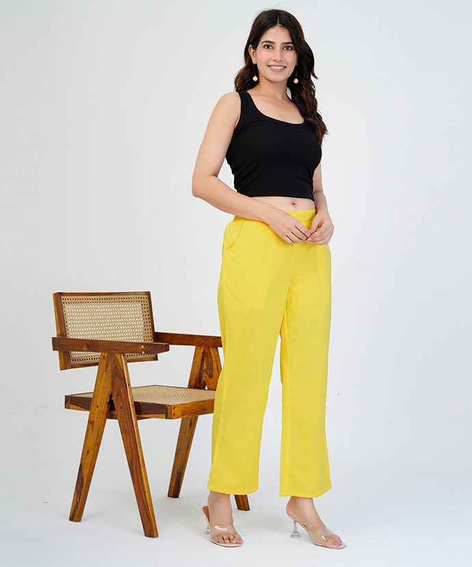 Yellow Wide Leg Cotton Pant