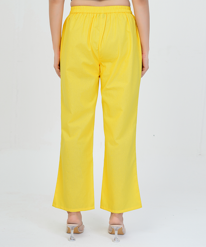 Yellow Wide Leg Cotton Pant
